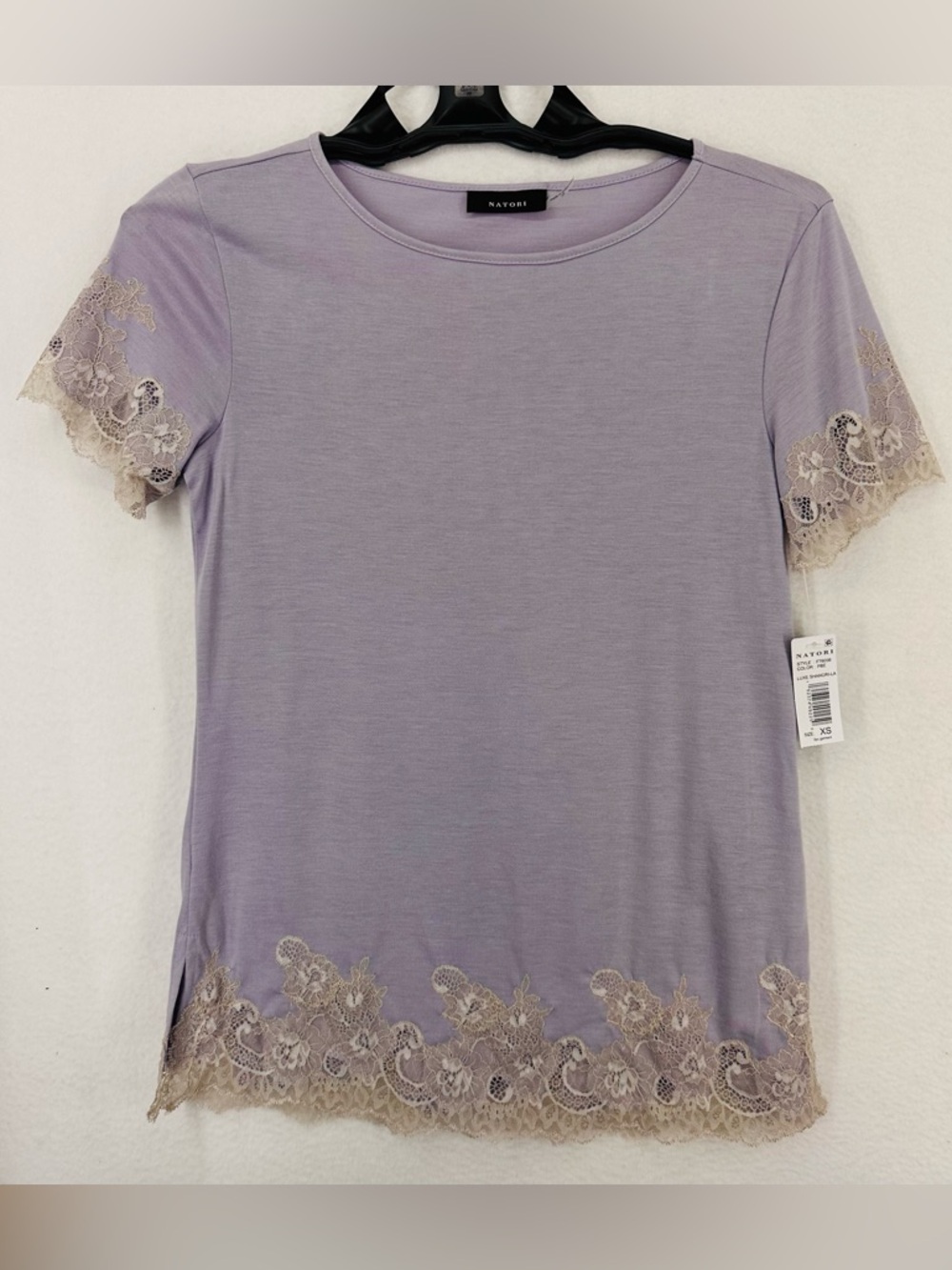 NWT Natori Pajama Shirt Lace Short Sleeve Womens XS Purple